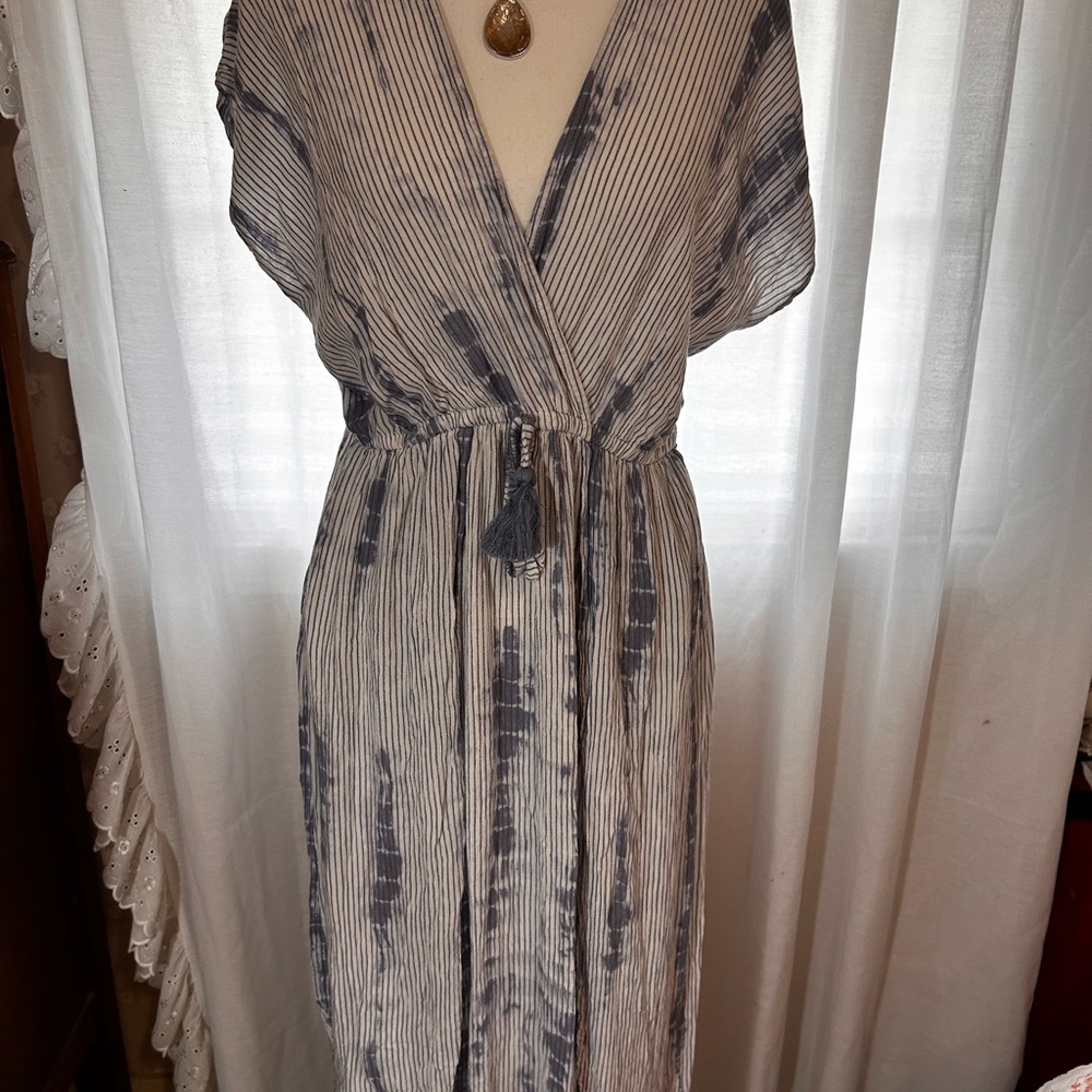 Blue Island blue & white Tie-Dye Striped Swim Coverup XL